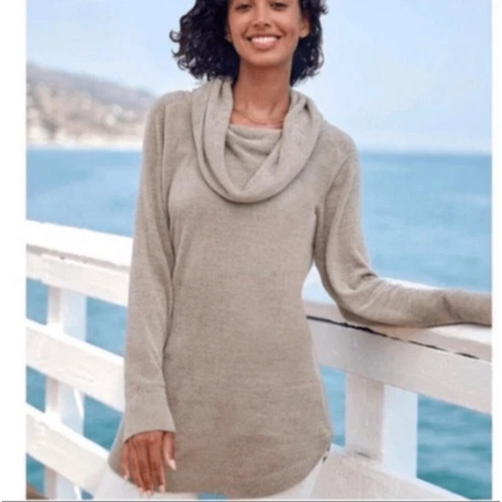 Barefoot Dreams Cozychic Ultra Lite Coastal Cowl Neck Pullover XL Oatmeal Cream